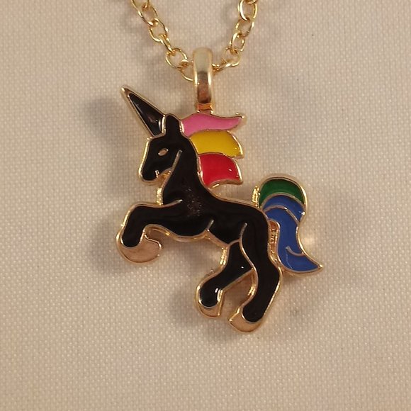 Gold Plated Rainbow Color Unicorn Horse Charm Pendant Necklace 18" Party Gift - Picture 1 of 2